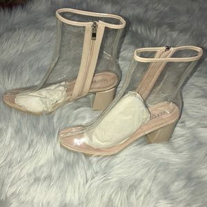 Clear block heel shoe boots